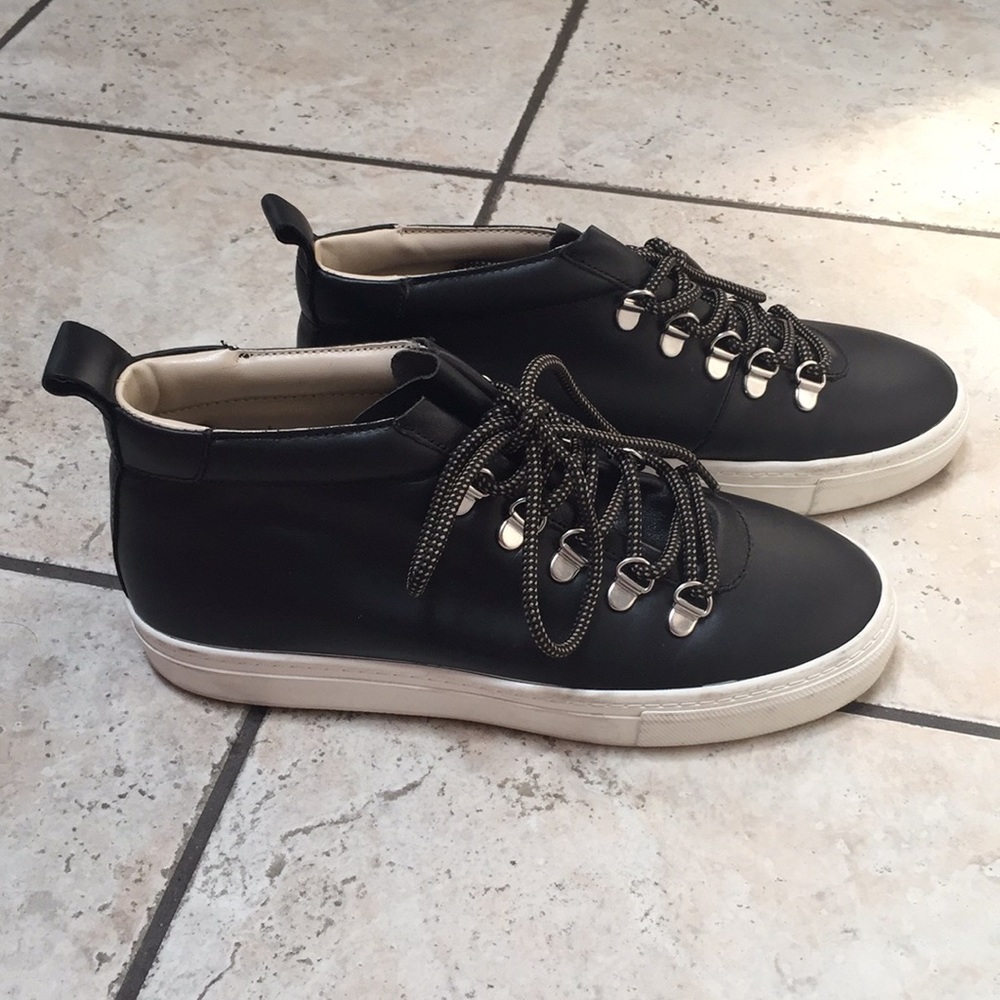 Zara Black Leather Hi-Top Sneakers sz 37 (6.5)